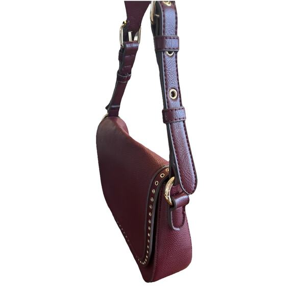 Burgundy Faux Leather With Gold Grommet Accents Crossbody Purse Boho Fallcore - Picture 10 of 10